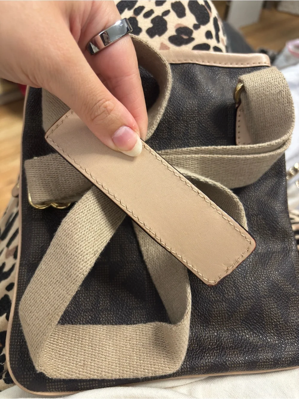 Michael Kors Brown Logo Messenger Bag with Tan Trim